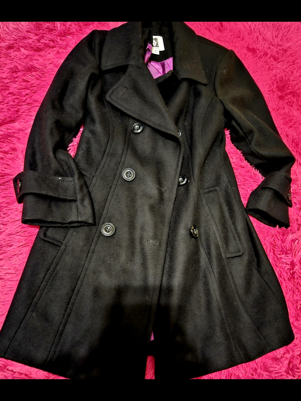 Anne Klein Black Double-Breasted Pea Coat